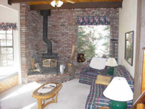 living room and fireplace