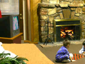 Living Room with wood burning fireplace